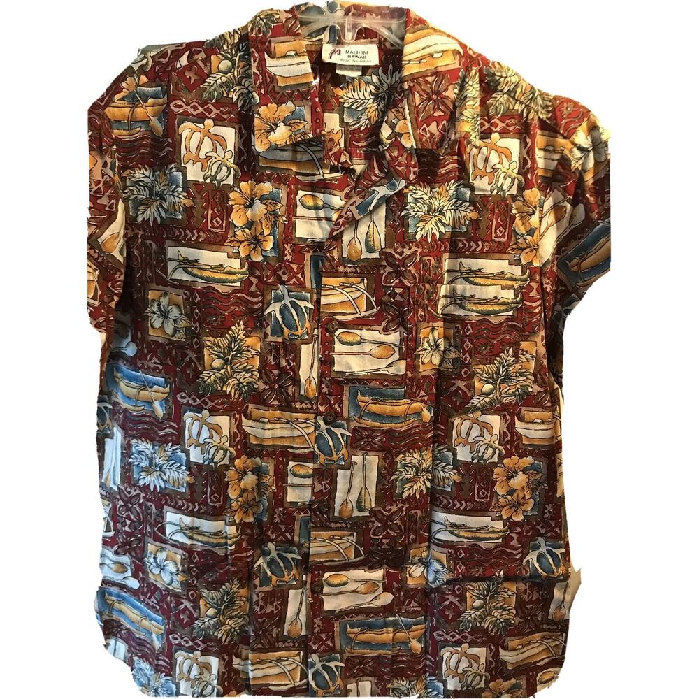 Malihini Vintage Men’s XL Red Floral Short Sleeve Button Down Hawaiian Shirt